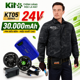 Bộ Áo Điều Hòa KITO KT05 Cammo đen Chính Hãng – Pin 30000mAh, Quạt 24V